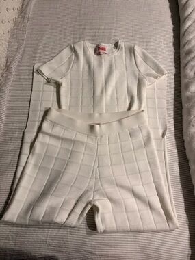 White Textured Knit Set